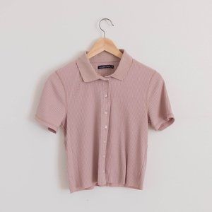 Abercrombie ribbed button-up polo in blush
